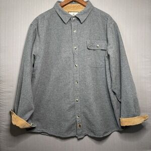 LEGENDARY WHITETAILS Flannel Shirt Mens XL Gray Heathered Corduroy Trim Shacket